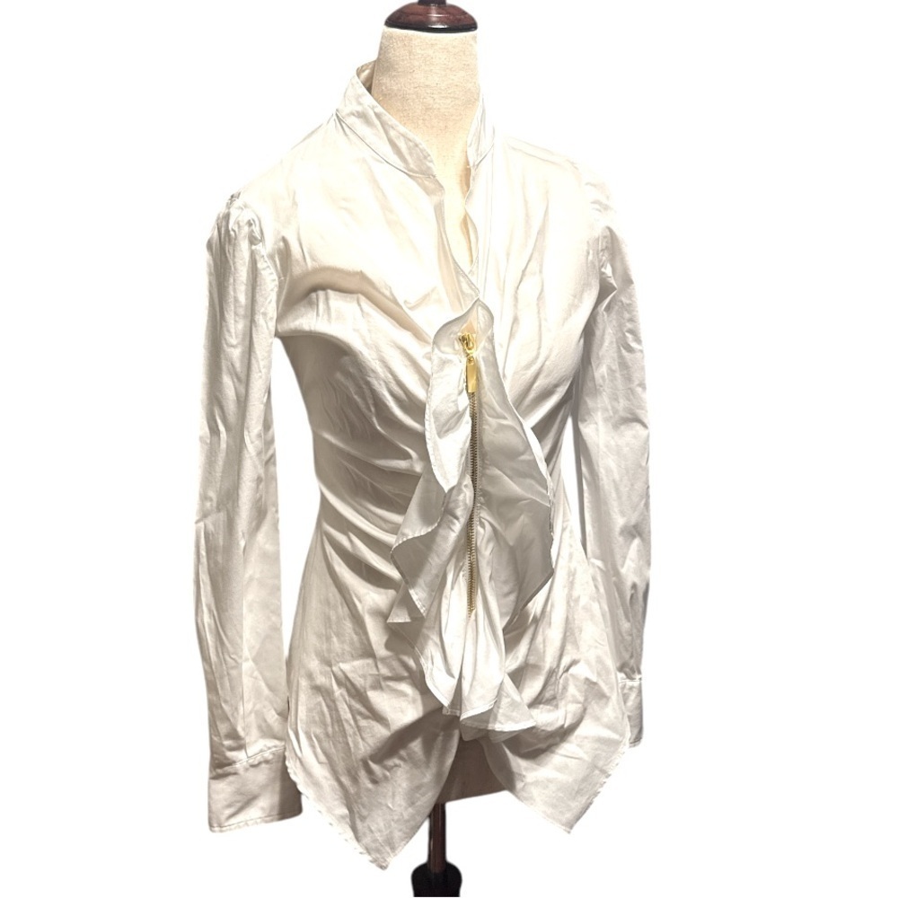 Joseph Ribkoff White Front Zip Ruffle Top - Picture 1 of 6